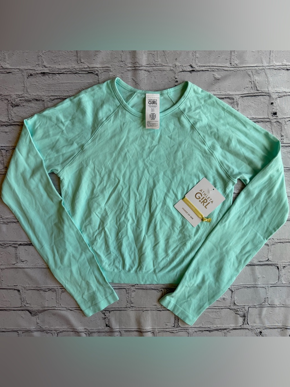 Athleta Girl Long Sleeve T-Shirt Brand New W/ Tags Power Up Midi Top XL 14 Aqua